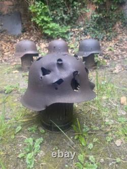 Original Ww2 German Bad Day M42 Helmet + Helmet Holder (gasmask Canister)