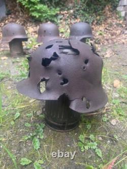 Original Ww2 German Bad Day M42 Helmet + Helmet Holder (gasmask Canister)