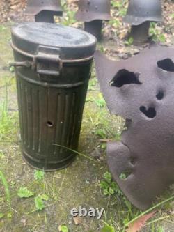 Original Ww2 German Bad Day M42 Helmet + Helmet Holder (gasmask Canister)