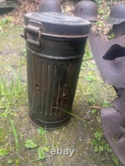 Original Ww2 German Bad Day M42 Helmet + Helmet Holder (gasmask Canister)
