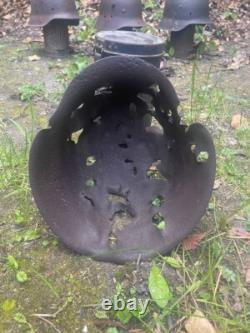 Original Ww2 German Bad Day M42 Helmet + Helmet Holder (gasmask Canister)