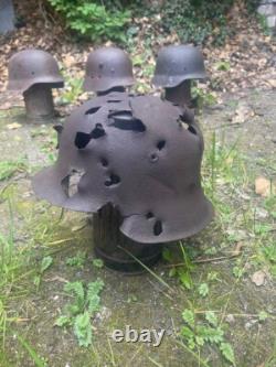 Original Ww2 German Bad Day M42 Helmet + Helmet Holder (gasmask Canister)