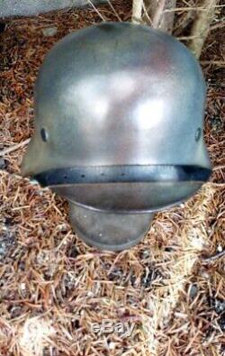 Original Ww2 German M40 Helmet Shell With Camo Paint & Liner EF62 Nice Display