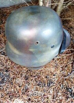 Original Ww2 German M40 Helmet Shell With Camo Paint & Liner EF62 Nice Display