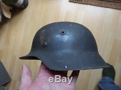 Original Ww2 German M42 Combat Helmet With Liner And Camo Paint