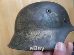 Original Ww2 German M42 Combat Helmet With Liner And Camo Paint