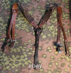 Original Ww2 German Y Straps Leather Belt With Rbnr Waffen Ss Wh Late War 1944