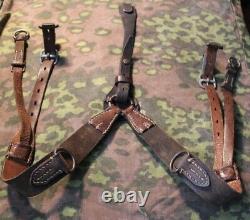 Original Ww2 German Y Straps Leather Belt With Rbnr Waffen Ss Wh Late War 1944