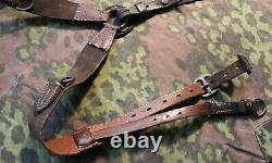 Original Ww2 German Y Straps Leather Belt With Rbnr Waffen Ss Wh Late War 1944