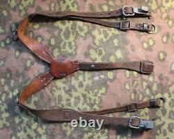 Original Ww2 German Y Straps Leather Belt With Rbnr Waffen Ss Wh Late War 1944
