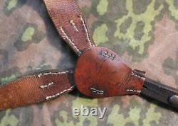 Original Ww2 German Y Straps Leather Belt With Rbnr Waffen Ss Wh Late War 1944