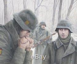 Original Ww2 Military Illustration Art Painting Wwii German Infantry Blue DIV