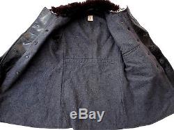 Original Wwii Kriegsmarine German Navy Uboat Leather Jacket Coat With Fur Collar