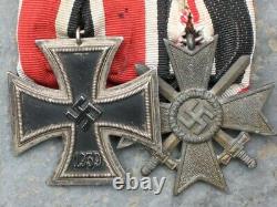 Pair of German 1939 WWII Iron Cross and war Merit medals Ring Stamped Original