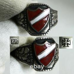 RING GERMAN WW2 WWII Legion Oak Leaves & Acorns ENAMEL Silver Ring