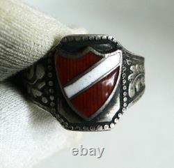 RING GERMAN WW2 WWII Legion Oak Leaves & Acorns ENAMEL Silver Ring