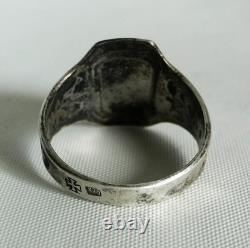 RING GERMAN WW2 WWII Legion Oak Leaves & Acorns ENAMEL Silver Ring