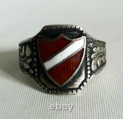 RING GERMAN WW2 WWII Legion Oak Leaves & Acorns ENAMEL Silver Ring