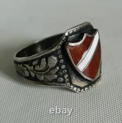 RING GERMAN WW2 WWII Legion Oak Leaves & Acorns ENAMEL Silver Ring