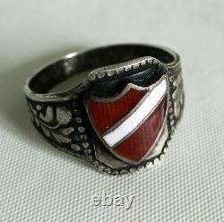 RING GERMAN WW2 WWII Legion Oak Leaves & Acorns ENAMEL Silver Ring
