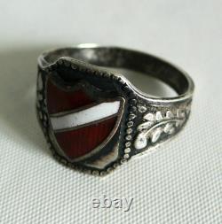 RING GERMAN WW2 WWII Legion Oak Leaves & Acorns ENAMEL Silver Ring