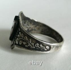 RING GERMAN WW2 WWII Legion Oak Leaves & Acorns ENAMEL Silver Ring