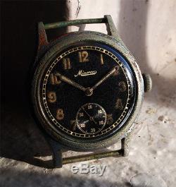 Rare & Original MINERVA WW2 German Wehrmacht DH serial watch guilt dial PATINA