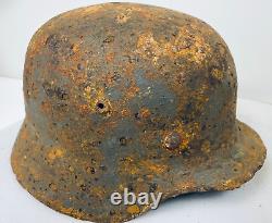 Size 64 Original Ww2 German Helmet M35 Stahlhelm With Liner Has Crack / Hole