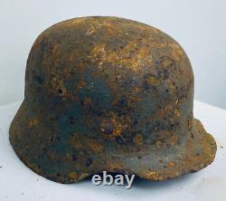 Size 64 Original Ww2 German Helmet M35 Stahlhelm With Liner Has Crack / Hole