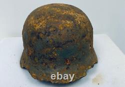 Size 64 Original Ww2 German Helmet M35 Stahlhelm With Liner Has Crack / Hole