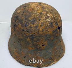 Size 64 Original Ww2 German Helmet M35 Stahlhelm With Liner Has Crack / Hole