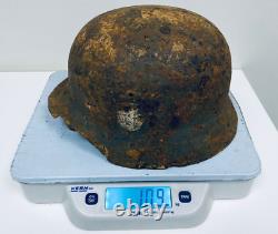 Size 64 Original Ww2 German Helmet M35 Stahlhelm With Liner Has Crack / Hole