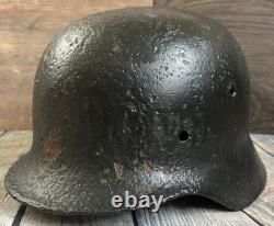 Size 66 German Army M40 Helmet Stahlhelm No Holes, Repainted, Relic Find Ww2