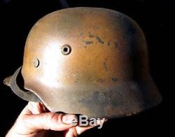 Superb Original Ww2 M40 German Normandy Camo Heer Helmet Wwii Relic