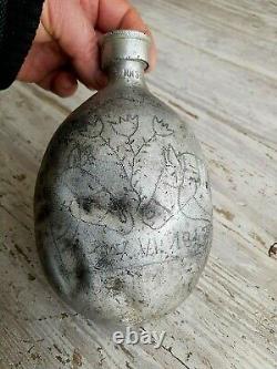 Trench Art WW2 Original 1938 Dated WW2 German Army Water Bottle Canteen 2 Horses