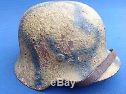 Very Rare Original Ww2 Normandy Camo Et64 German Bocage Region Combat Helmet