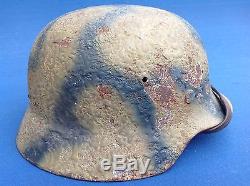 Very Rare Original Ww2 Normandy Camo Et64 German Bocage Region Combat Helmet