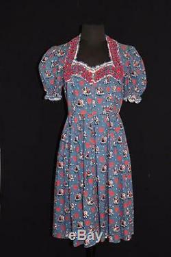 Very Rare 1940's Wwii Era German Ethnic Cotton Print Dress Size 6