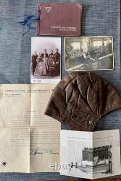 Vintage Junkers Aviation History Set Leather Flight Cap Factory Album L5Document