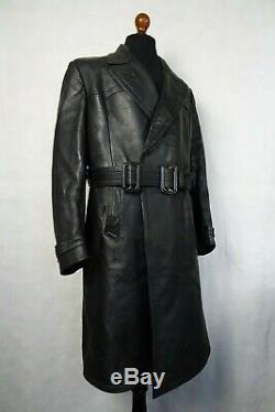 Vintage Original WW2 German Horsehide Leather Military Officers Trench Coat 40R