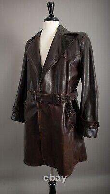 Vintage WW2 Horsehide Leather Trench Coat German Officer Size Small (38-40)