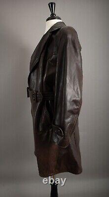 Vintage WW2 Horsehide Leather Trench Coat German Officer Size Small (38-40)