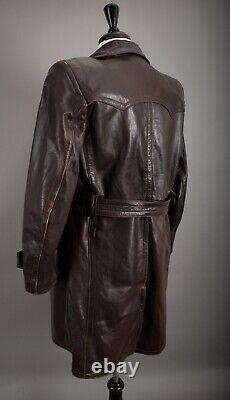 Vintage WW2 Horsehide Leather Trench Coat German Officer Size Small (38-40)