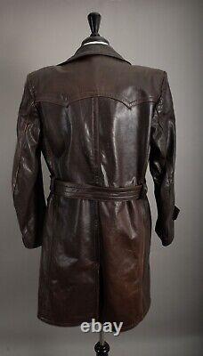 Vintage WW2 Horsehide Leather Trench Coat German Officer Size Small (38-40)