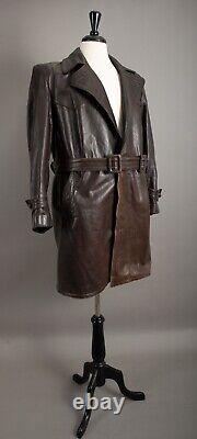 Vintage WW2 Horsehide Leather Trench Coat German Officer Size Small (38-40)