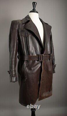 Vintage WW2 Horsehide Leather Trench Coat German Officer Size Small (38-40)