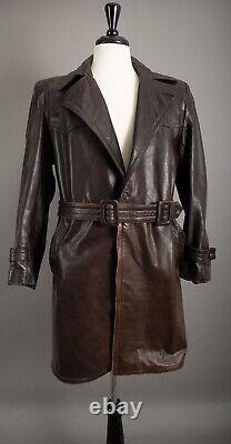 Vintage WW2 Horsehide Leather Trench Coat German Officer Size Small (38-40)