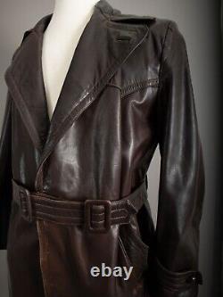 Vintage WW2 Horsehide Leather Trench Coat German Officer Size Small (38-40)