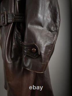 Vintage WW2 Horsehide Leather Trench Coat German Officer Size Small (38-40)