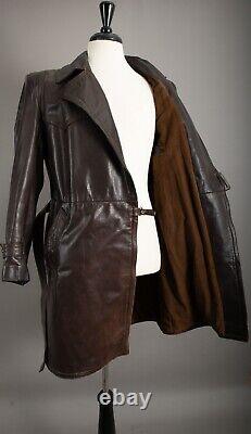 Vintage WW2 Horsehide Leather Trench Coat German Officer Size Small (38-40)